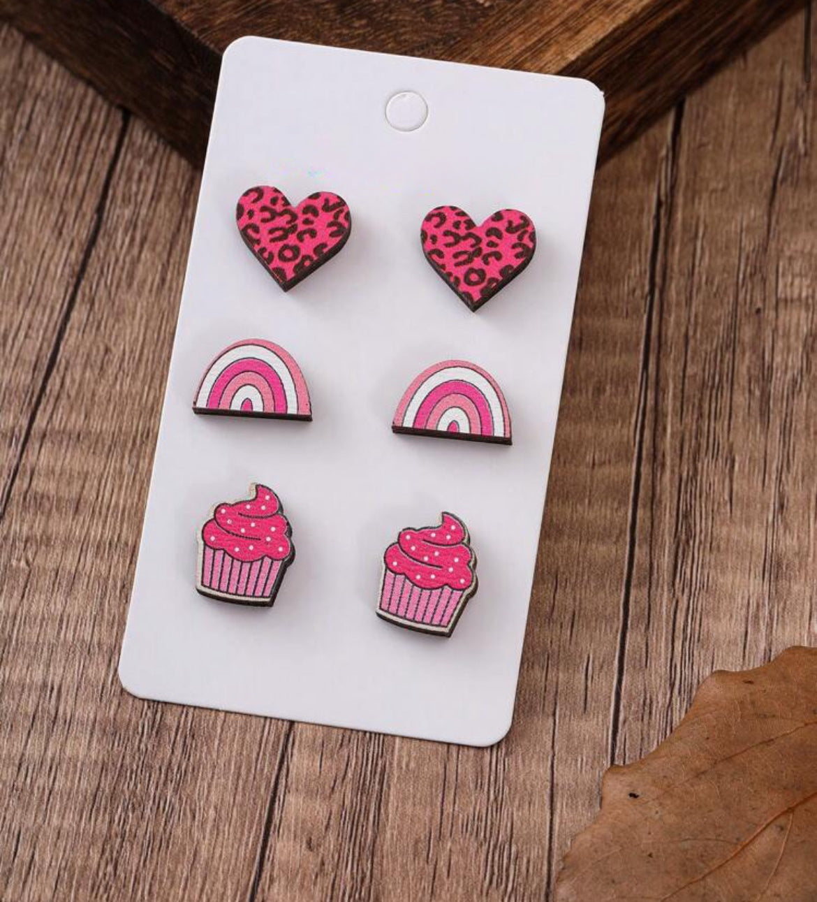 Set of 3 Colorful Valentine Stud Earrings