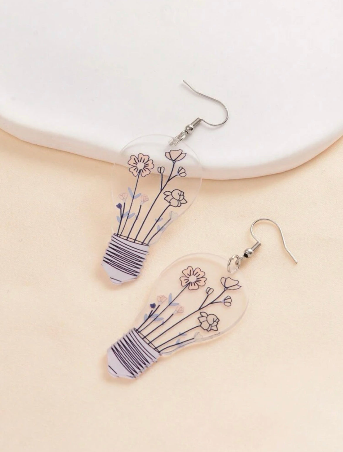 Acrylic Lightbulb and Flower Earring