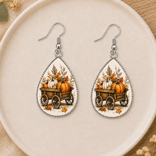 Autumn Harvest Wagon Teardrop Earrings