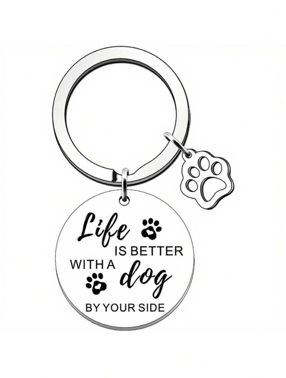 Adorable Silver "Life is Better With a Dog" Keychain