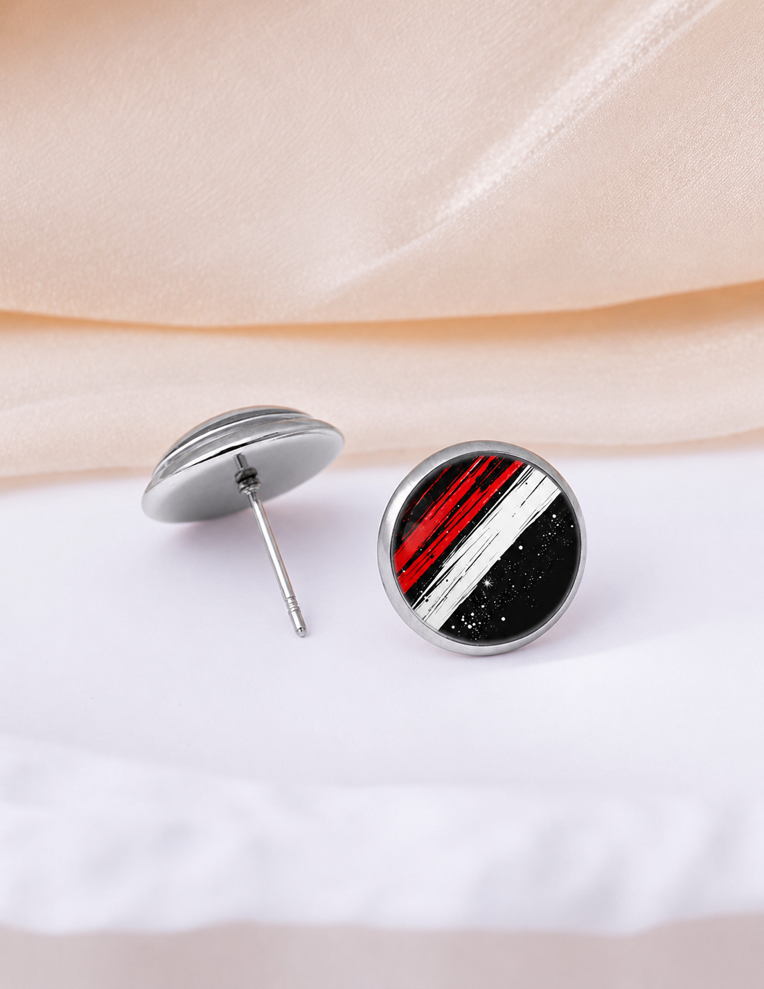 Red & Black Brushstroke Stud Earrings