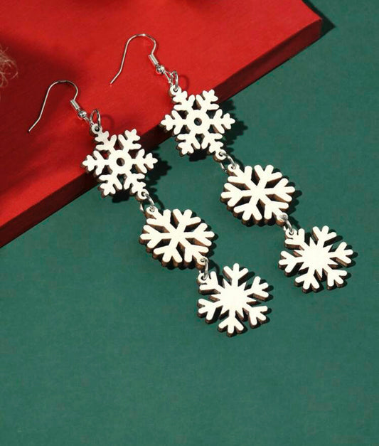 Wooden Snowflake Drop Earrings