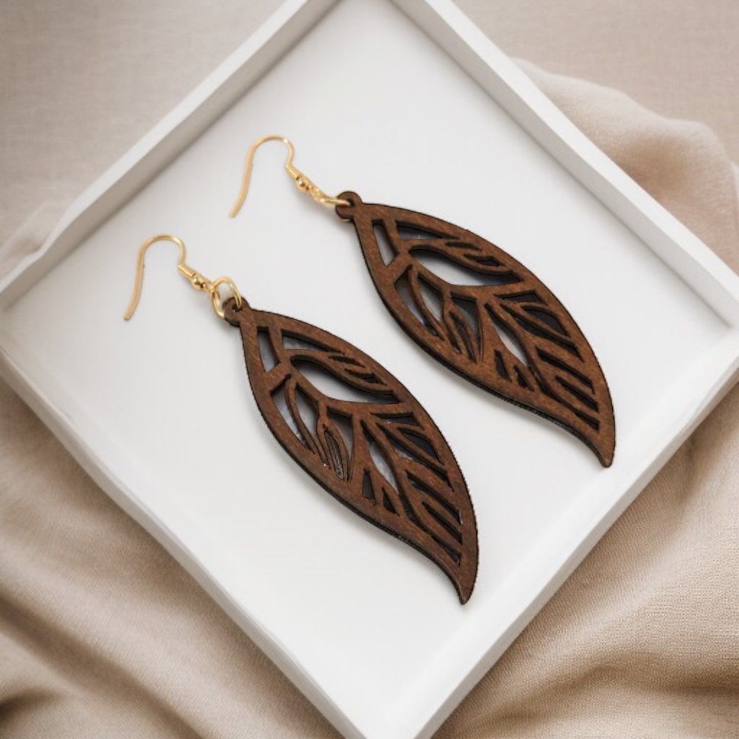 Beautiful Wooden Leaf Shaped Earrings