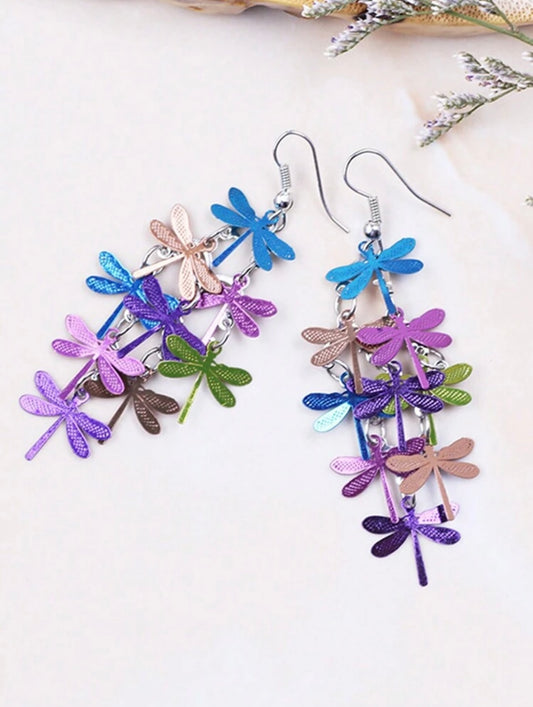 Beautiful Multicolored Dragonfly Tassel Earrings
