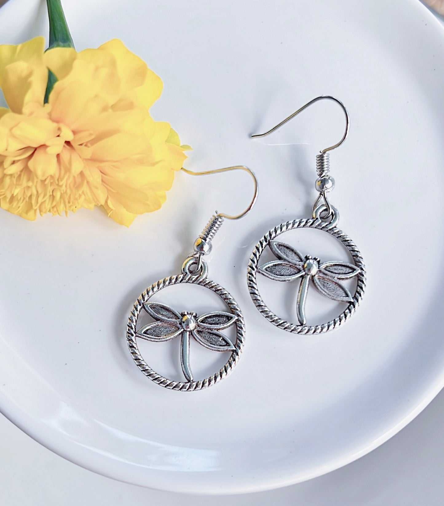 Dainty Round Dragonfly Earrings