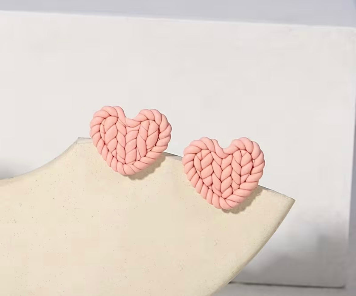 Blush Knit Heart Stud Earrings