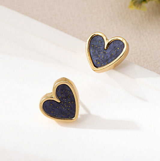 Beautiful Dark Blue Glitter Heart Earrings