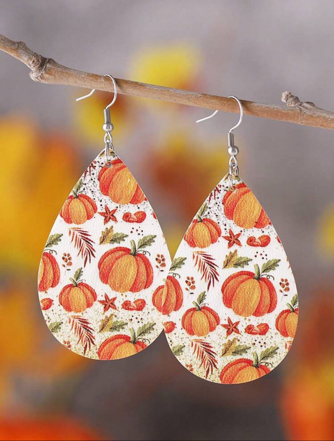 Beautiful Leather Pumpkin Teardrop Earrings