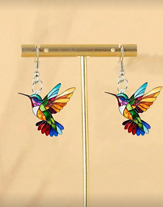 Beautiful Colorful Acrylic Hummingbird Earrings