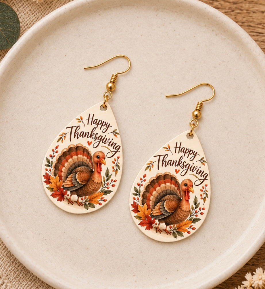 "Happy Thanksgiving" Turkey Earrings
