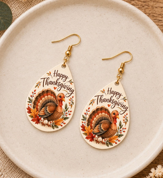 "Happy Thanksgiving" Turkey Earrings