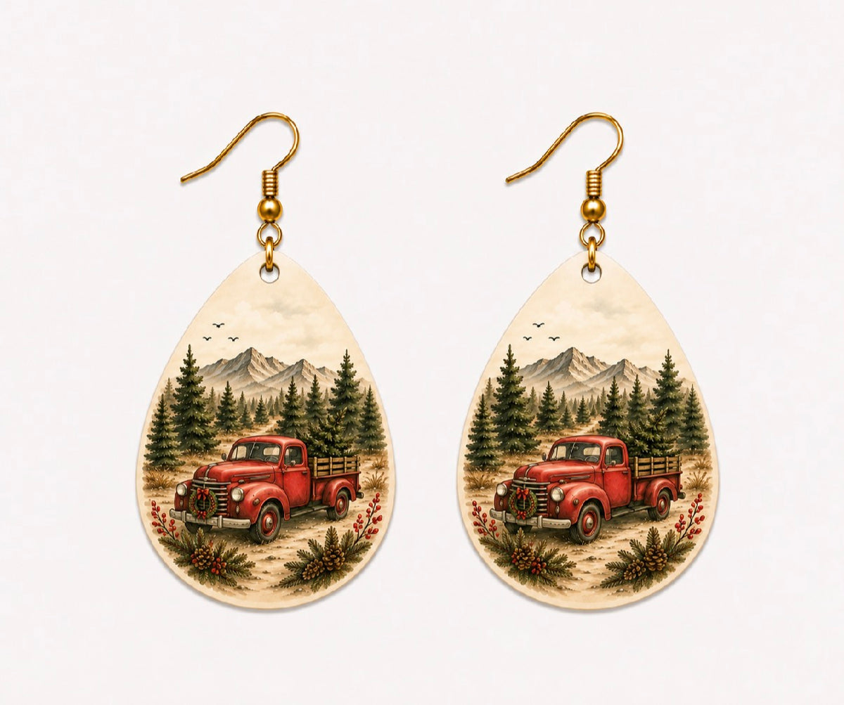 Vintage Christmas Truck Earrings