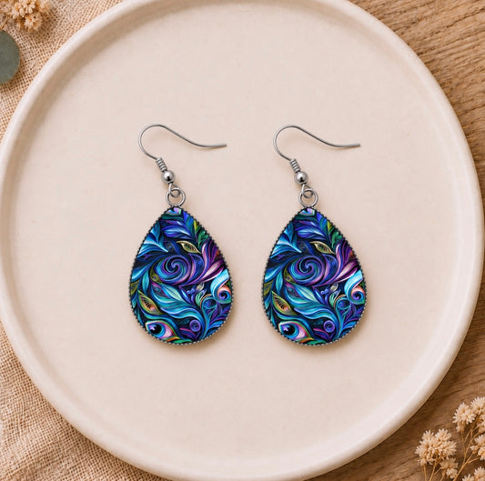 Midnight Feather Teardrop Earrings