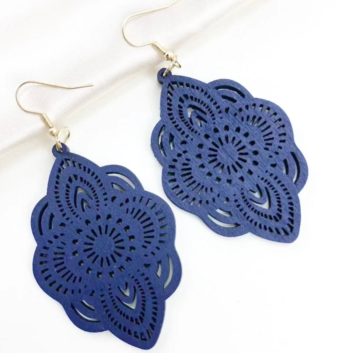 Navy Blue Bohemian Hollow Out Drop Earrings