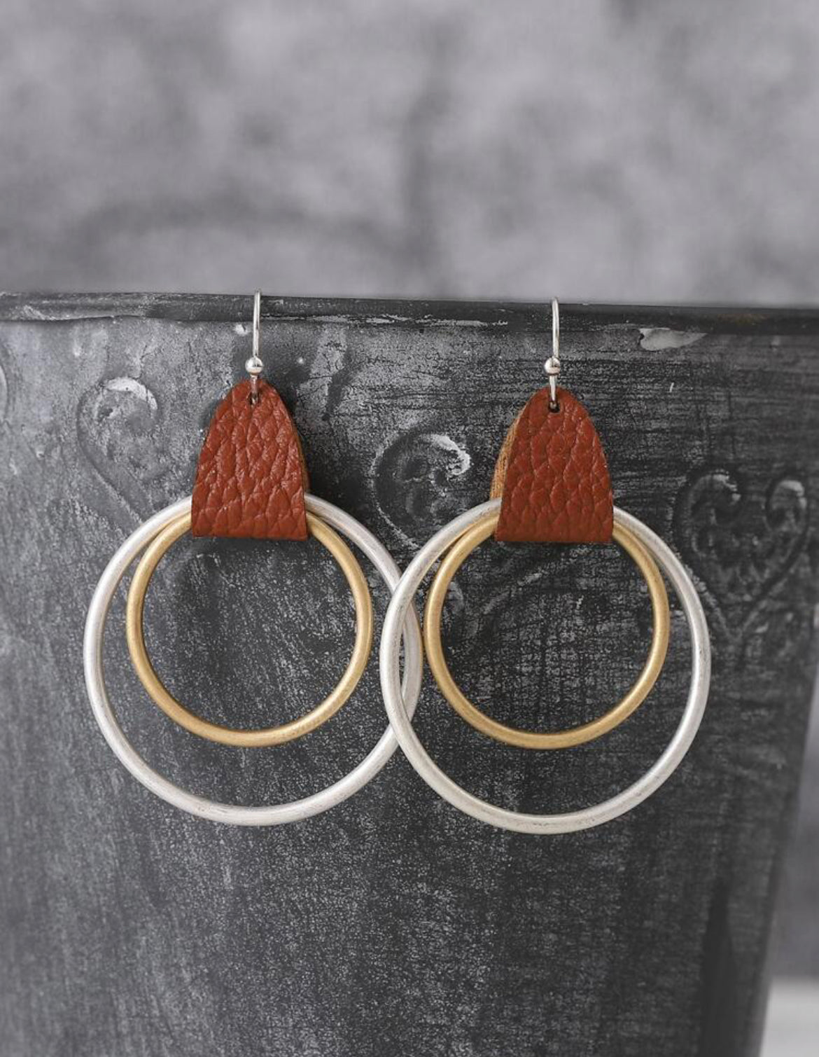 Leather Wrapped Silver and Gold Hoop Earrings