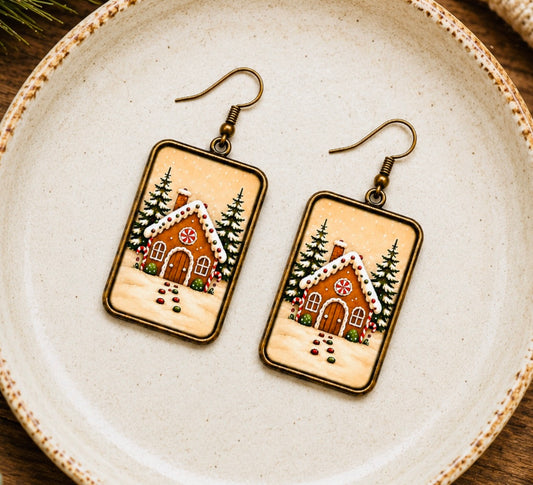 Gingerbread House Christmas Earrings