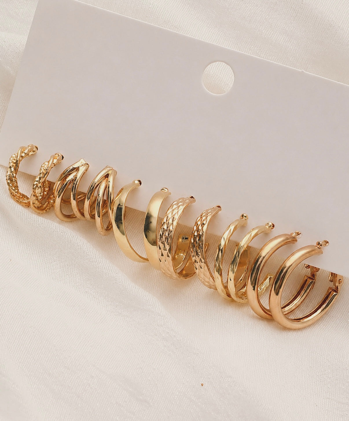Set of 6 Silver or Gold Hoop Earrings