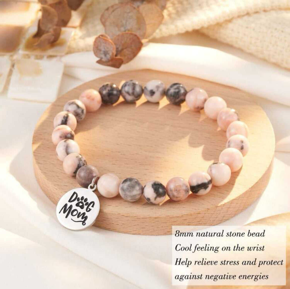 Beautiful Stone "Dog Mom" Bracelet