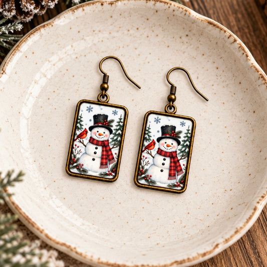 Cozy Snowman & Cardinal Earrings