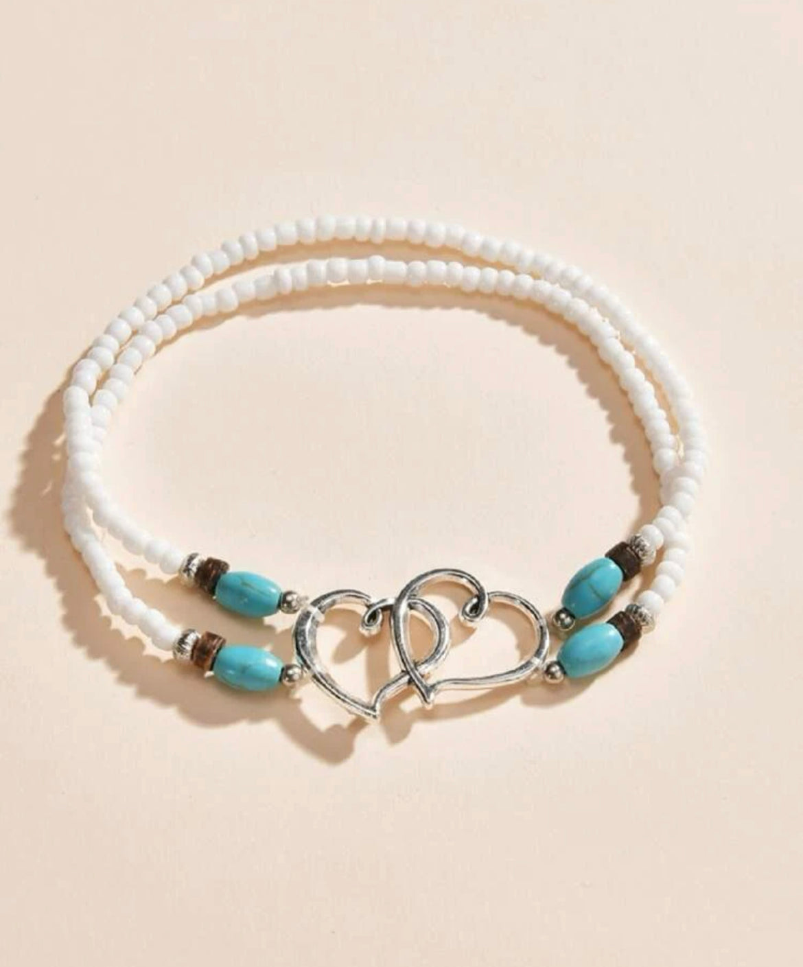 Heart and Turquoise Beaded Anklet