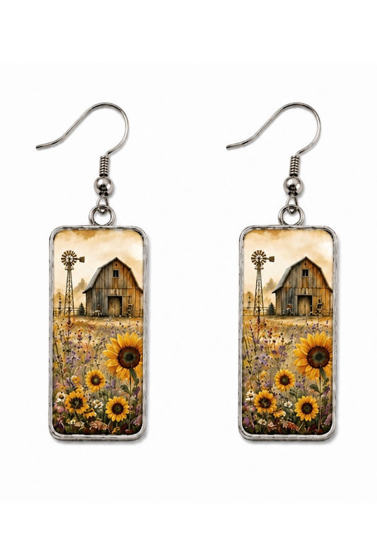 Sunflowers at the Old Barn Earrings