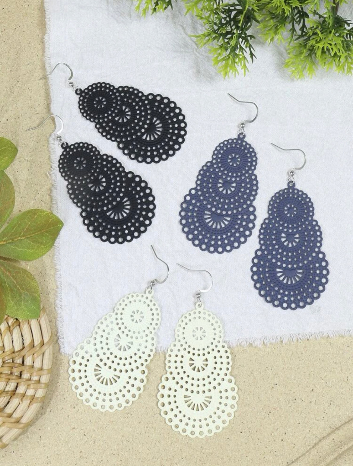 3 Pairs of Geometric Drop Earrings