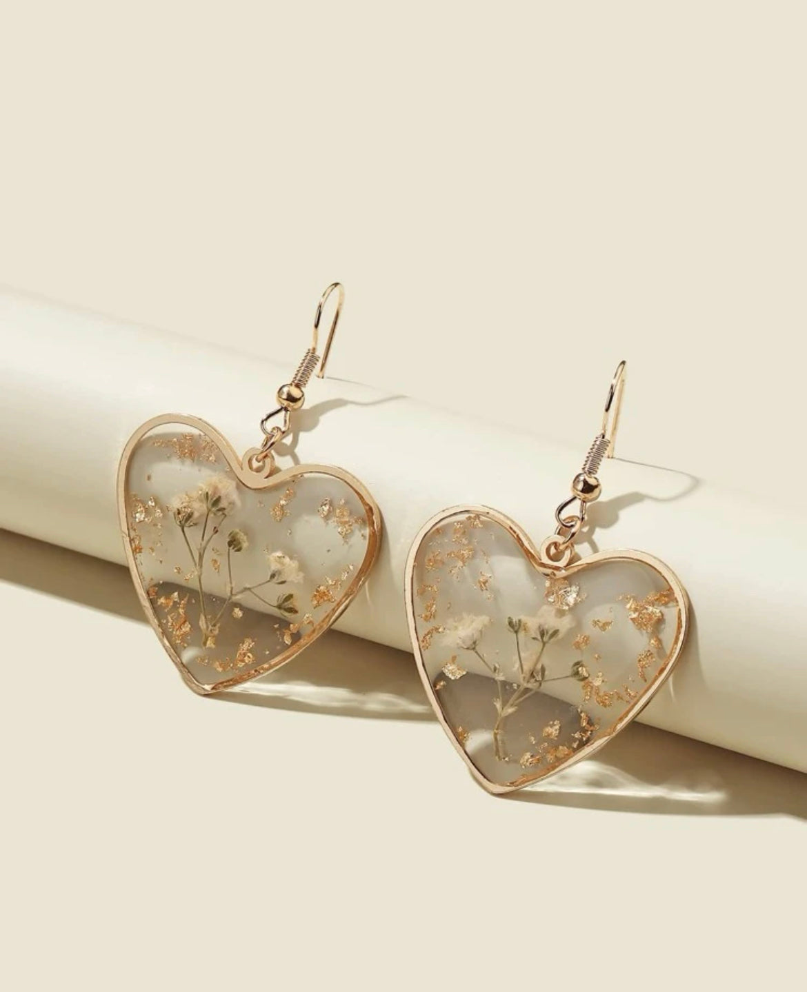 Gold Heart Earrings with Floral Accents