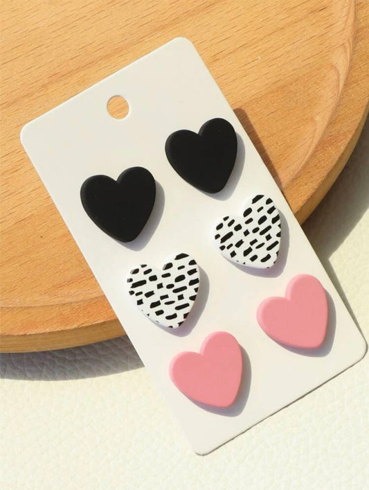 Beautiful Set of 3 Heart-Shaped Stud Earrings