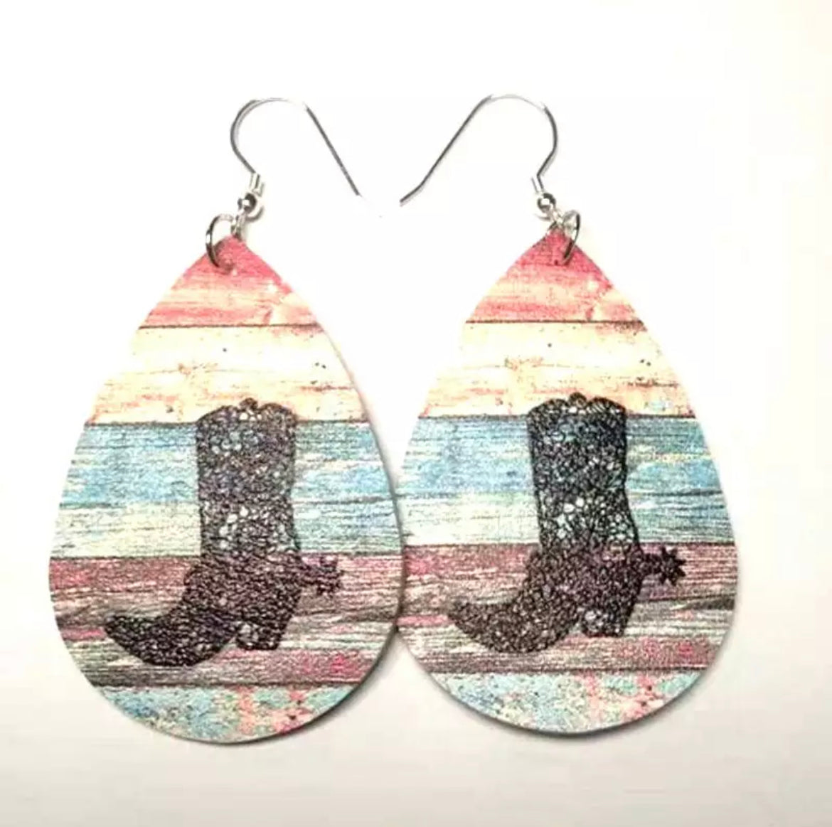 Leather Cowboy Boot Teardrop Earrings