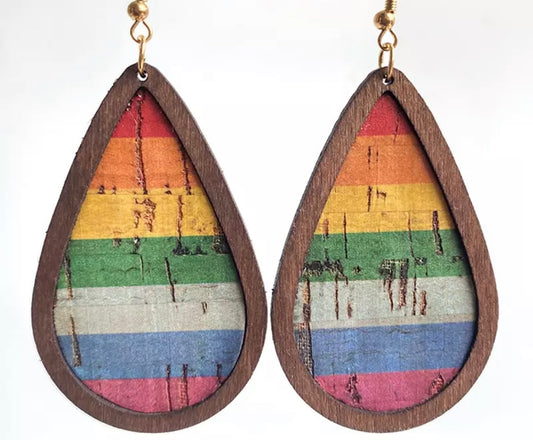 Wooden Rainbow Drop Earrings