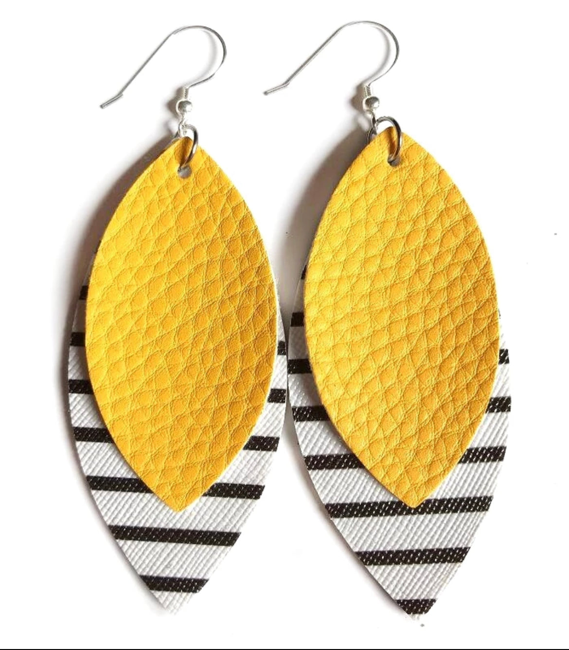 Two Layered Colorful Striped Leather Earrings