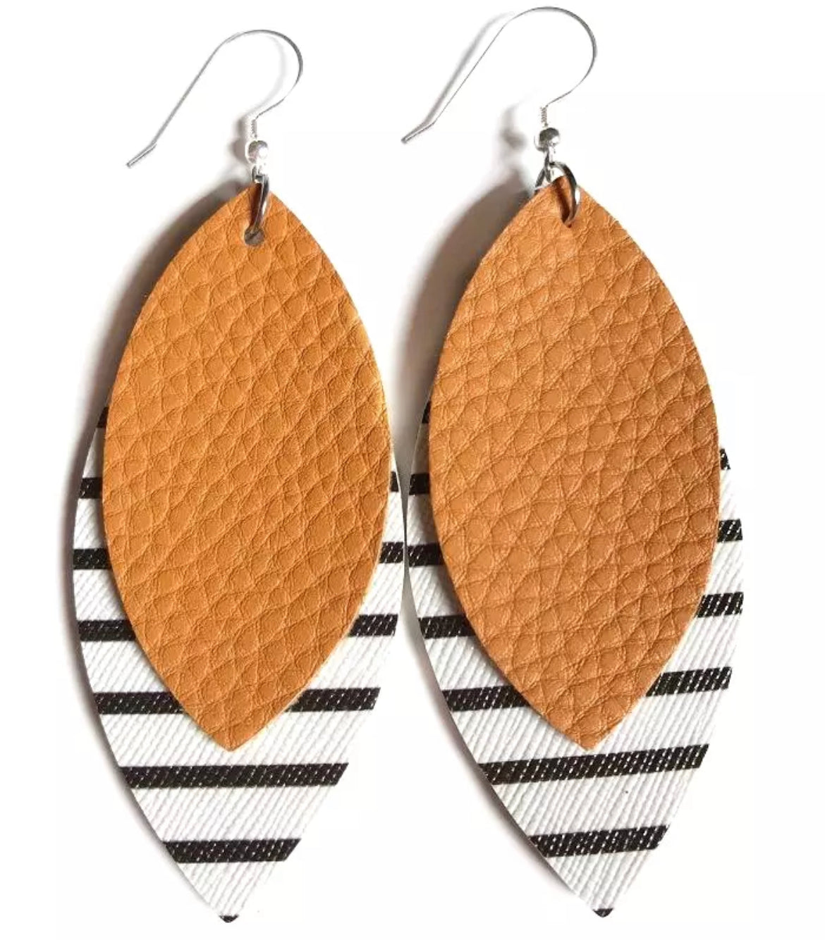 Two Layered Colorful Striped Leather Earrings