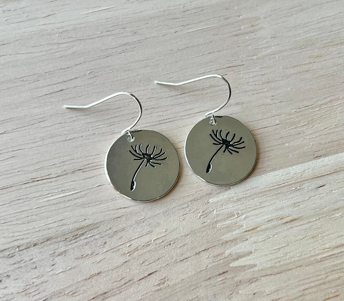 Dainty Round Silver Wildflower Dangle Earrings