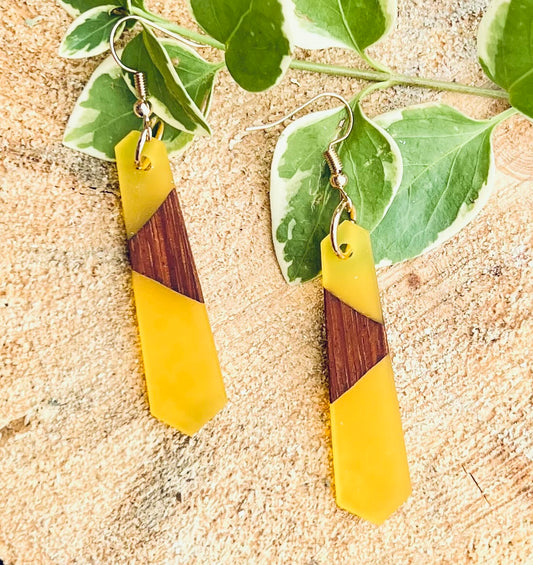 Add to Cart for $2 Off!! Wood and Yellow Resin Earrings