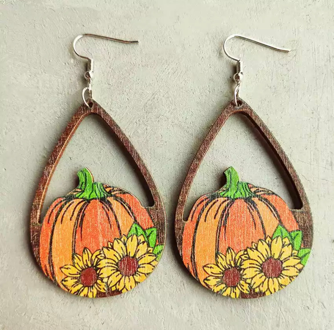 Wooden Fall Pumpkin Drop Earrings