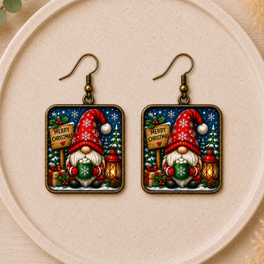 Cozy Christmas Gnome Square Earrings