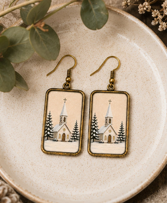 Snowy Country Church Earrings