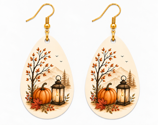 Autumn Lantern Wooden Earrings