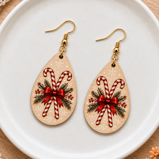 Candy Cane Christmas Teardrop Earrings