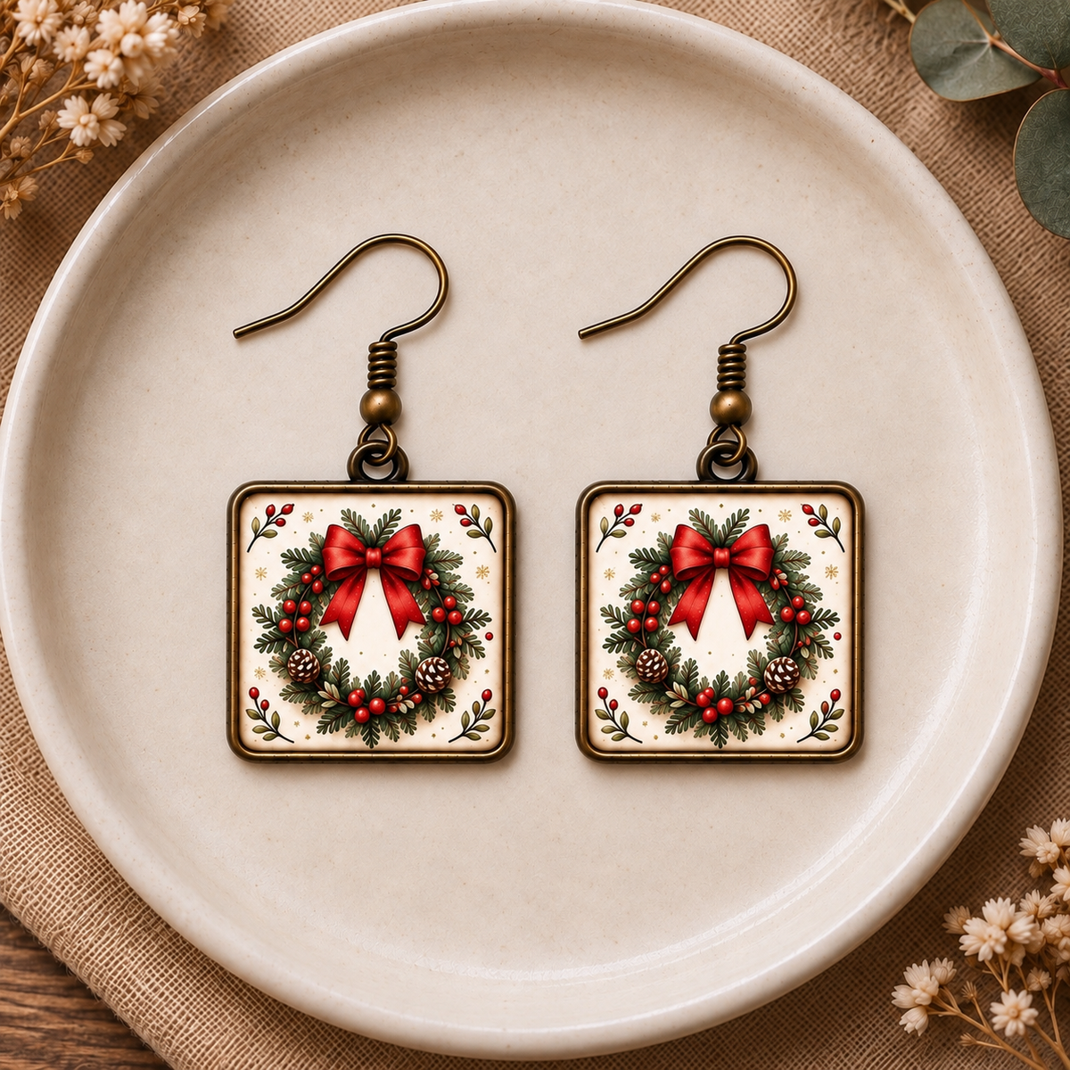 Classic Christmas Wreath Earrings