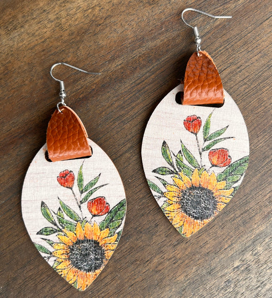 Wooden Sunflower Earrings