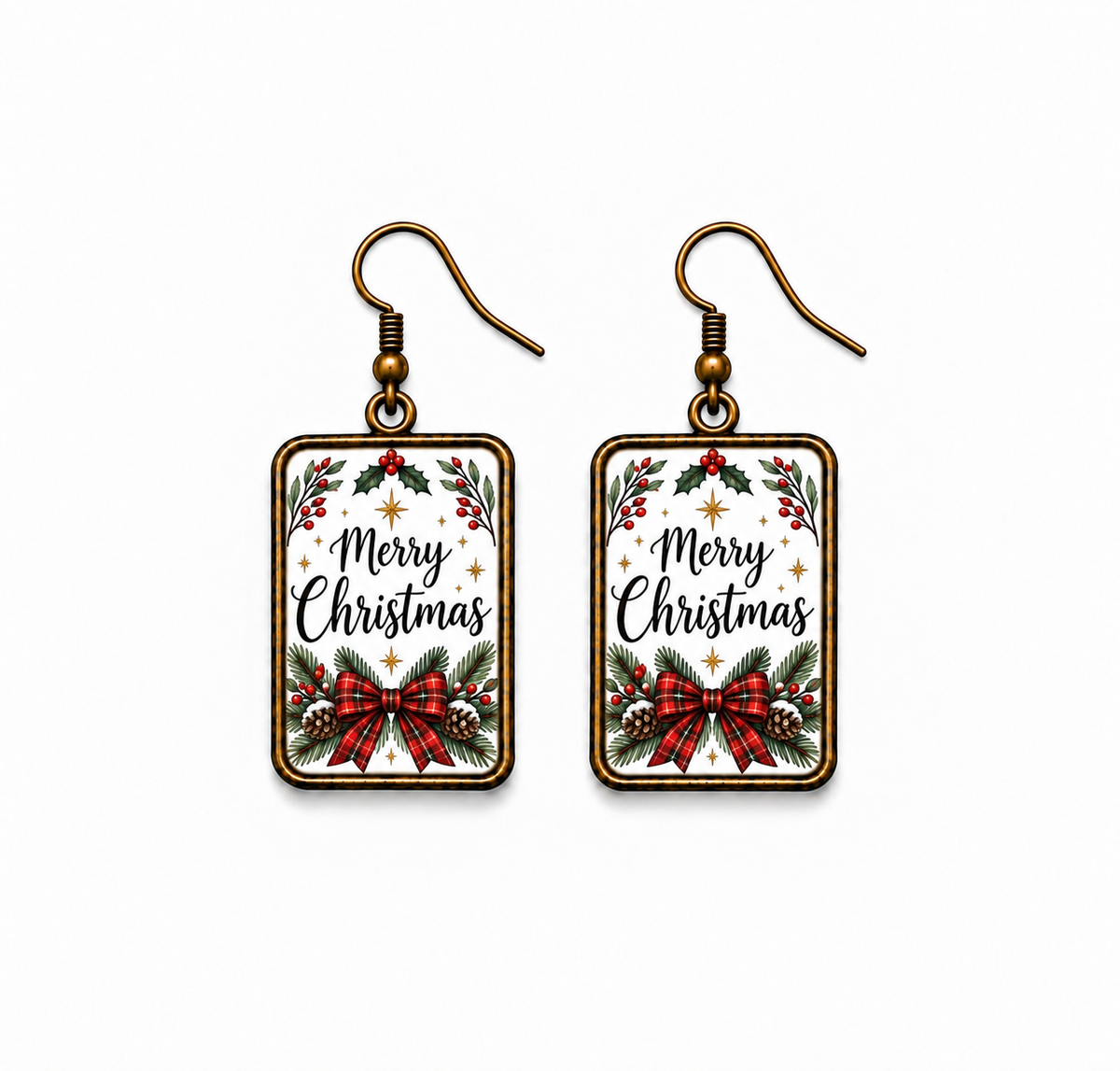 Merry Christmas Plaid Bow Earrings