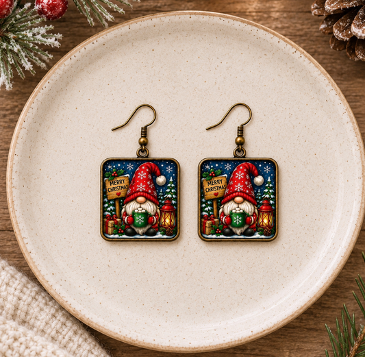 Cozy Christmas Gnome Square Earrings