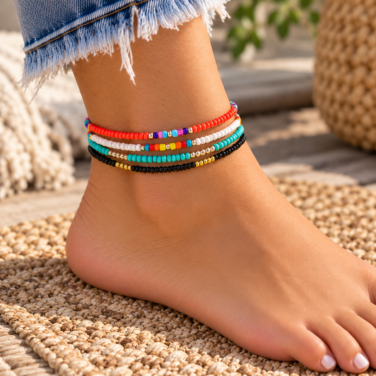 Beautiful 4 Piece Color Block Anklet