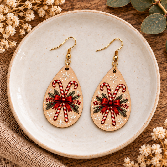 Candy Cane Christmas Teardrop Earrings