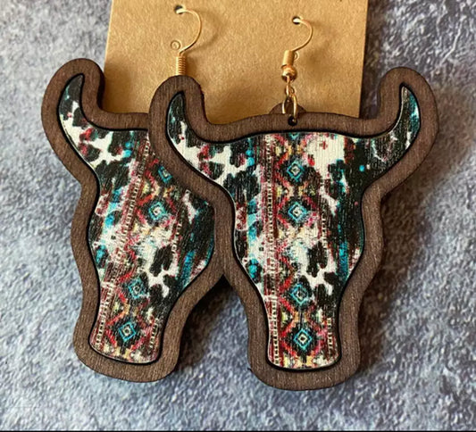 Wooden Cow Drop Earrings