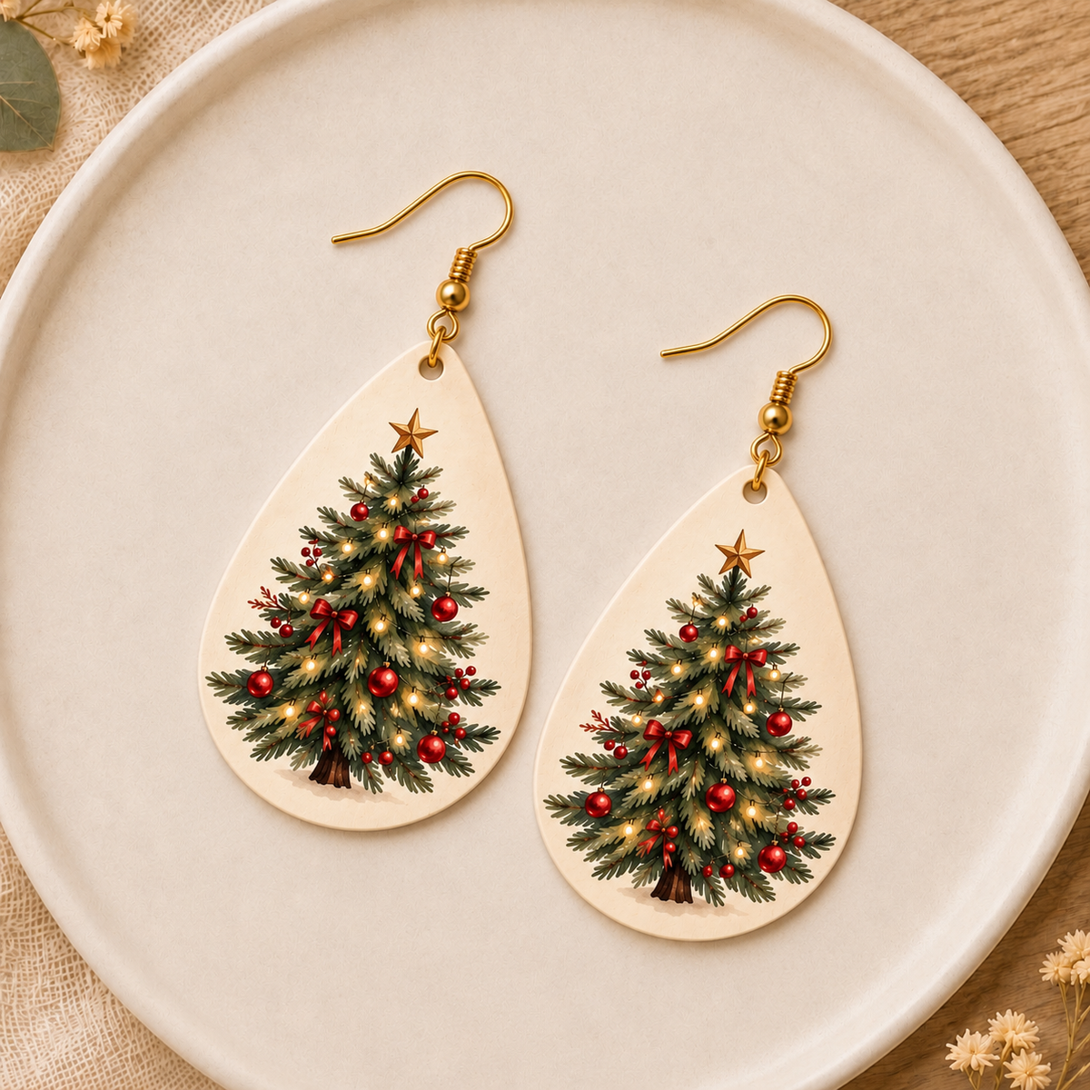 Festive Christmas Tree Teardrop Earrings