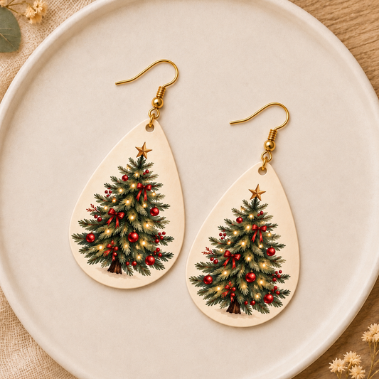 Festive Christmas Tree Teardrop Earrings