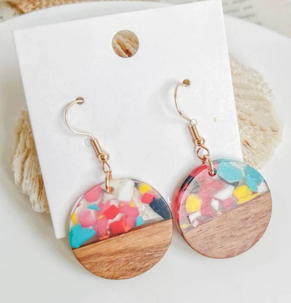 Beautiful Round Color Block Drop Earrings