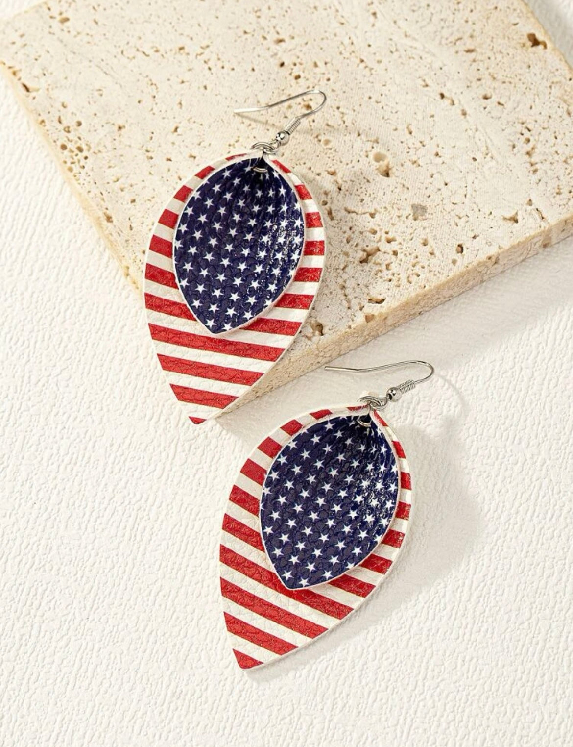 Folded Leather American Flag Earrings